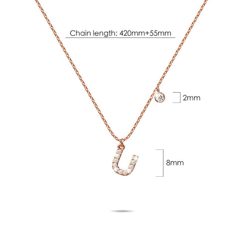 Solid 925 Sterling Silver Initial Crystal Personalised Alphabet Letter Necklace Rose Gold Filled